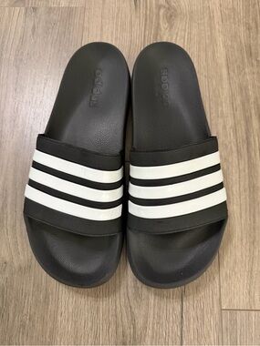 adidas Black Slide Sandal with White Stripes